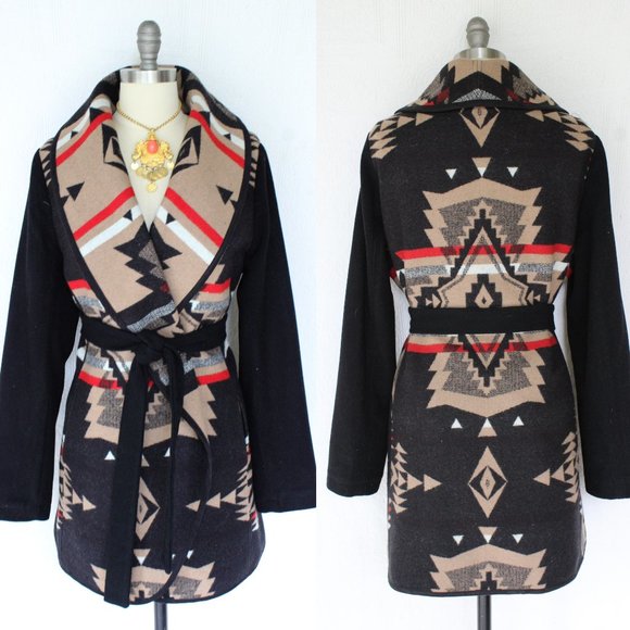 Pendleton wool blanket tribal Aztec southwest tribal wrap jacket coat cardigan - Picture 1 of 10